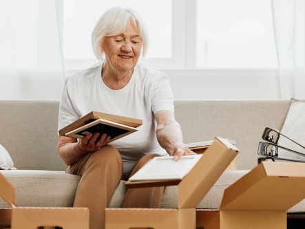 A elder woman packing