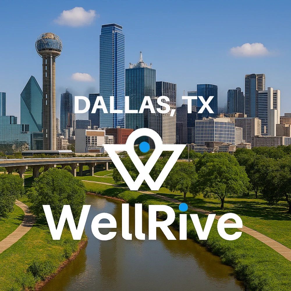 background image of dallas, tx with wellrive logo