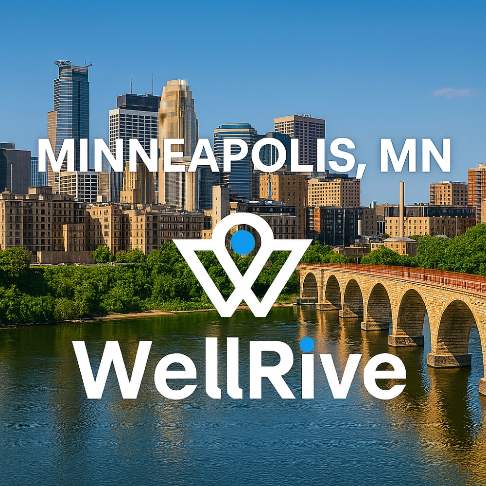 background image of minneapolis, mn with wellrive logo